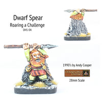 DH5-04 Dwarf roaring a challenge in fur cloak with Spear